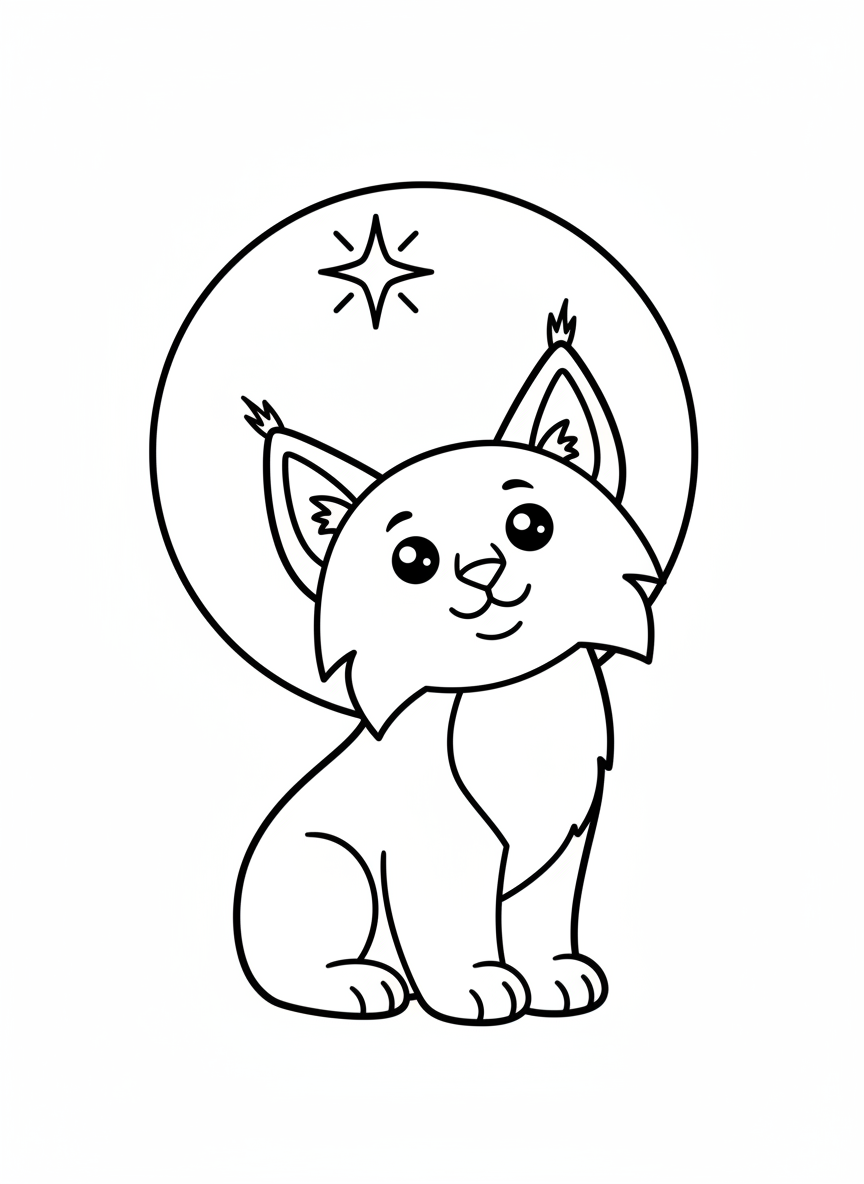 Cute Lynx Under Moonlight Coloring Page