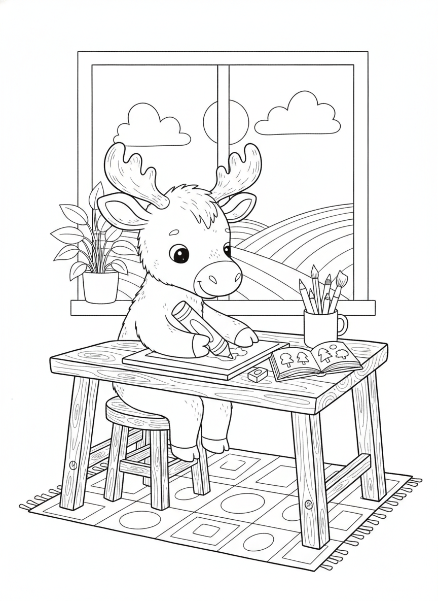 Cute Moose Drawing Fun: A Creative Coloring Page for Kids