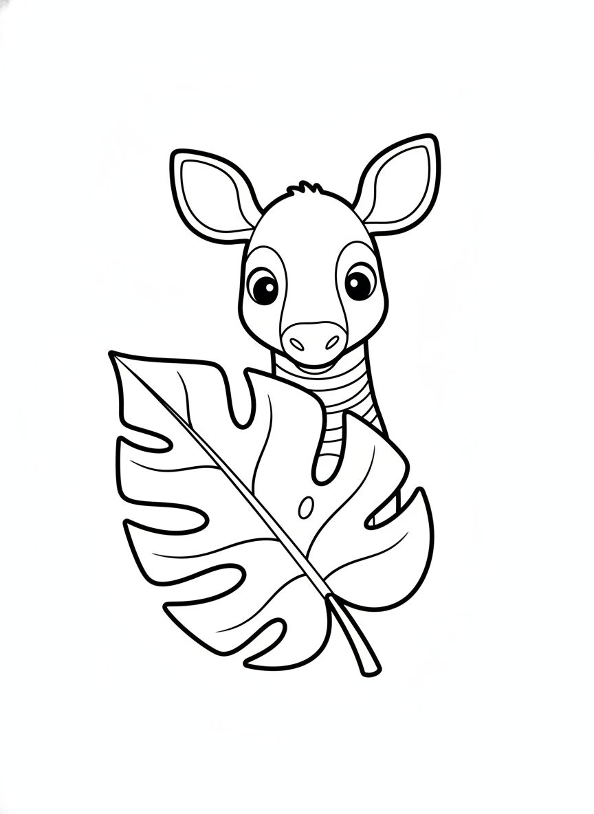 Cute Okapi Peek-a-Boo Fun Coloring Page for Kids