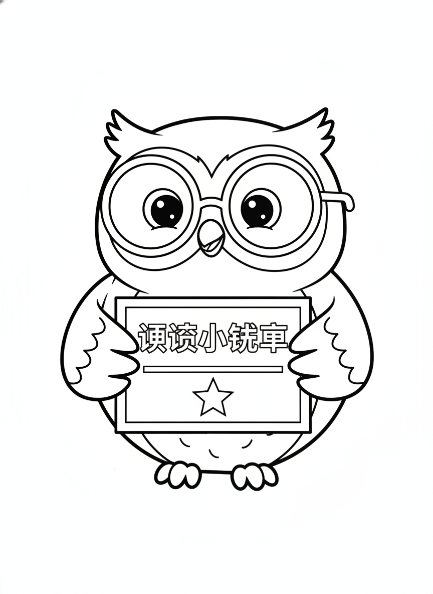 Cute Owl Reading Champion Coloring Page for Kids