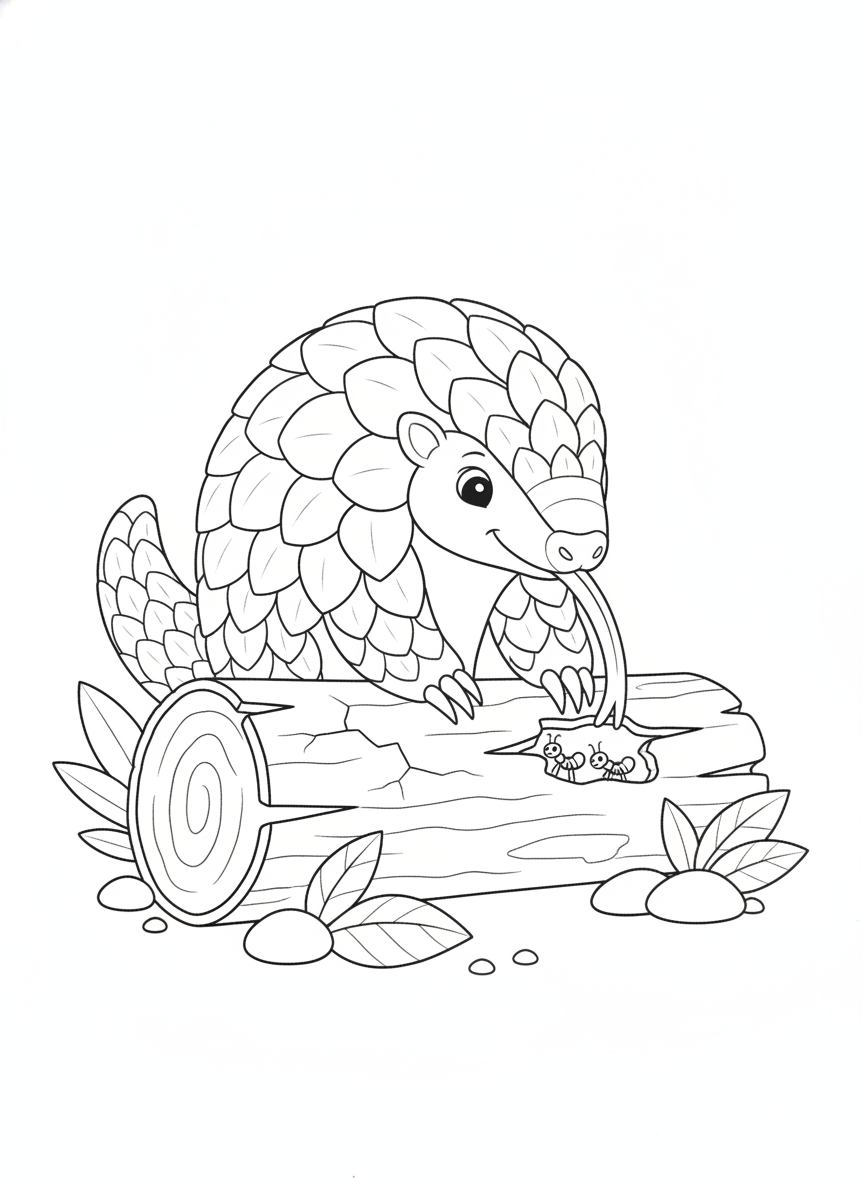 Cute Pangolin Digging for Ants Coloring Page for Kids
