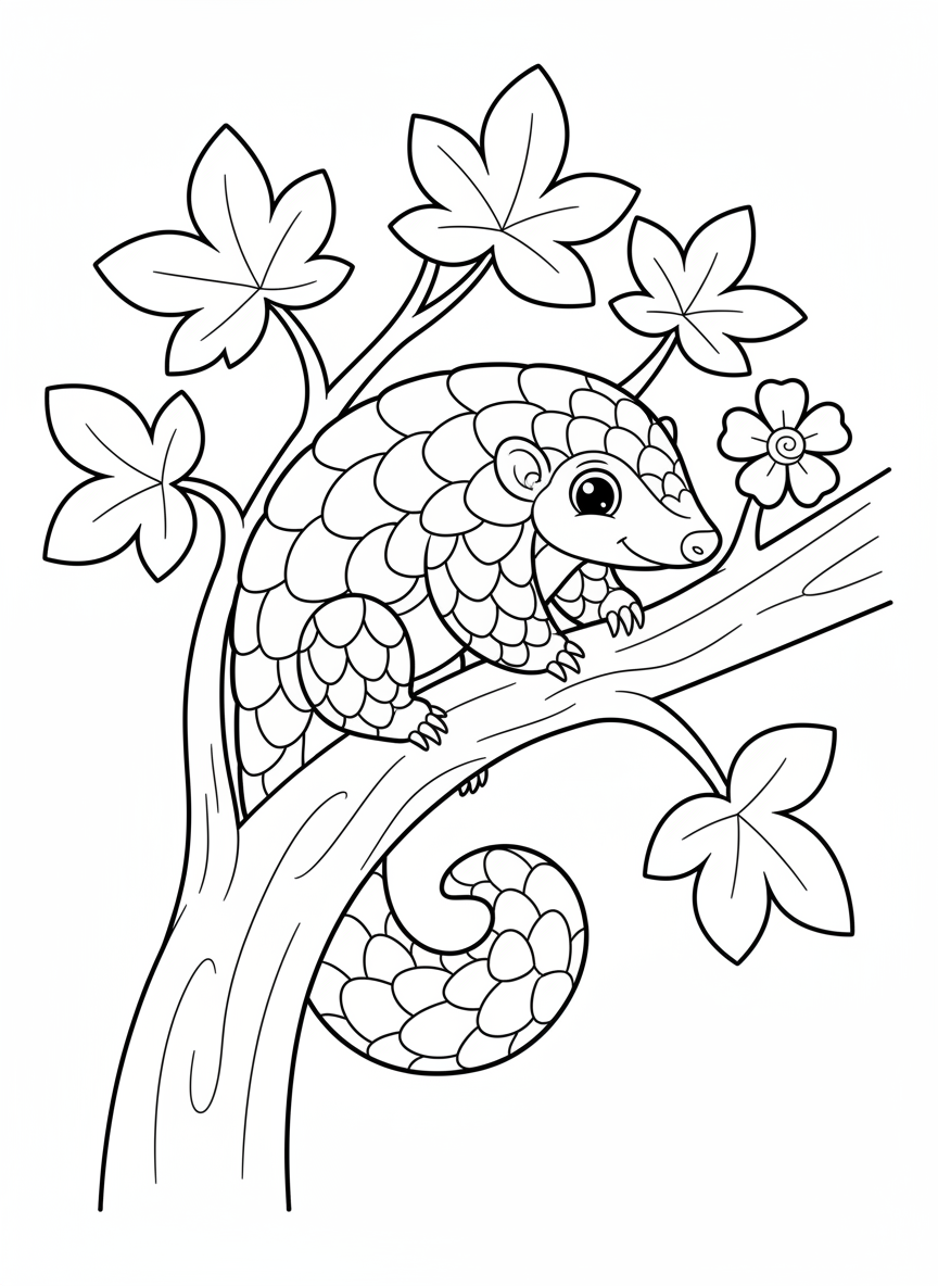 Cute Pangolin Tree Climber Coloring Page