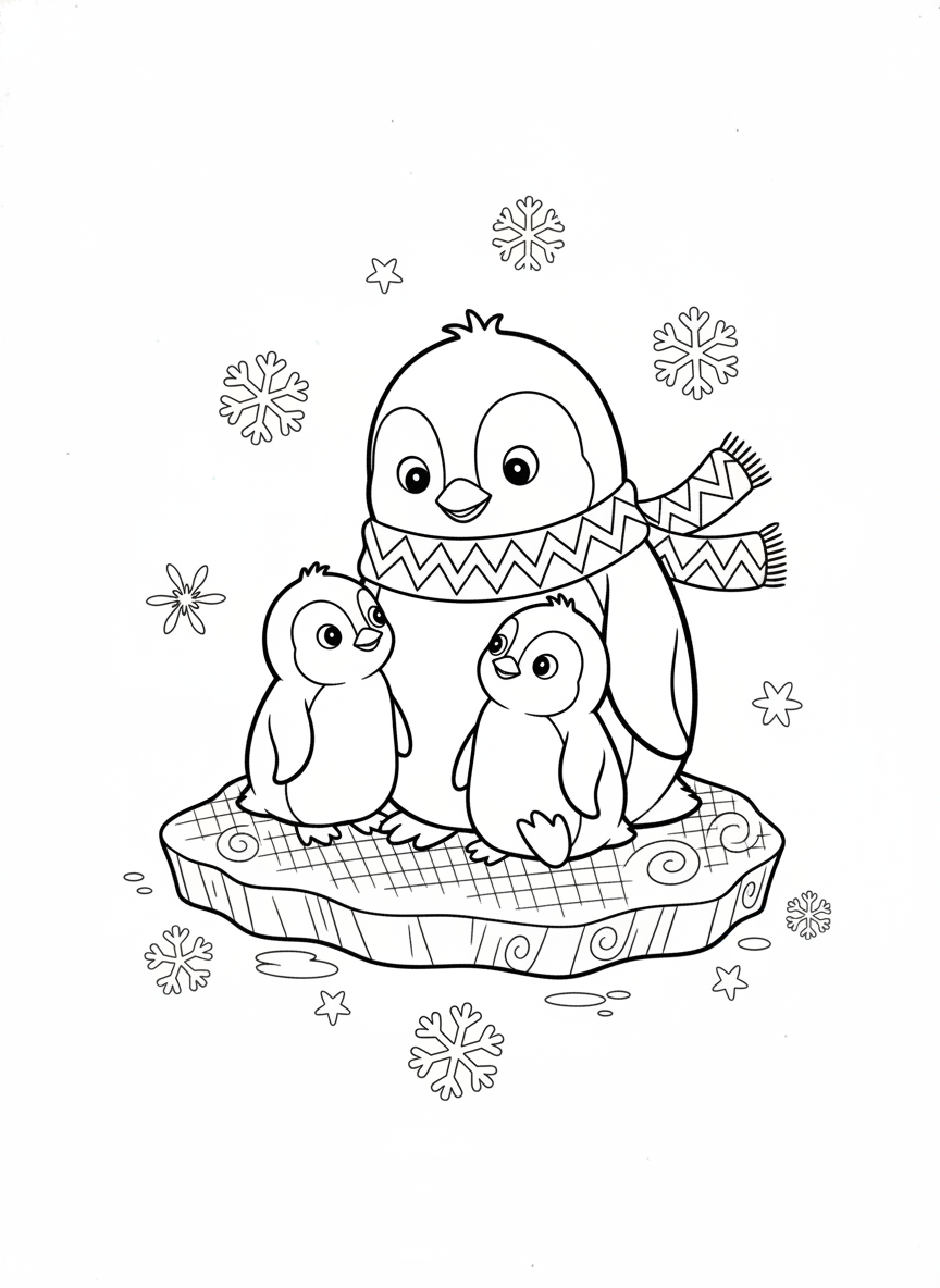 可愛企鵝家庭著色頁