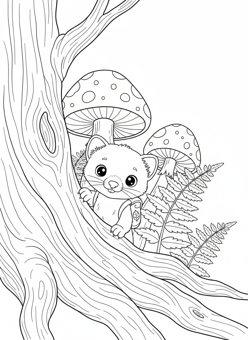 Cute Pine Marten with Backpack Coloring Page