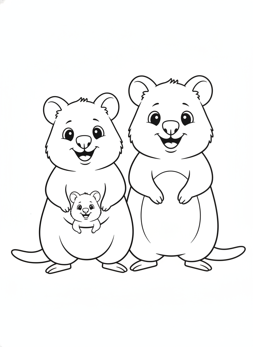 可愛短尾矮袋鼠家庭著色頁
