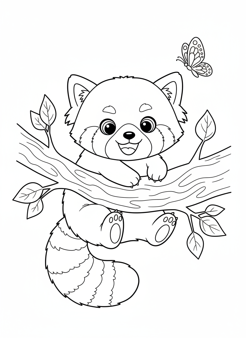 Cute Red Panda Swinging Coloring Page