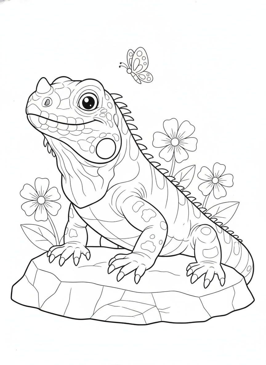 Cute Rhinoceros Iguana Coloring Page for Kids