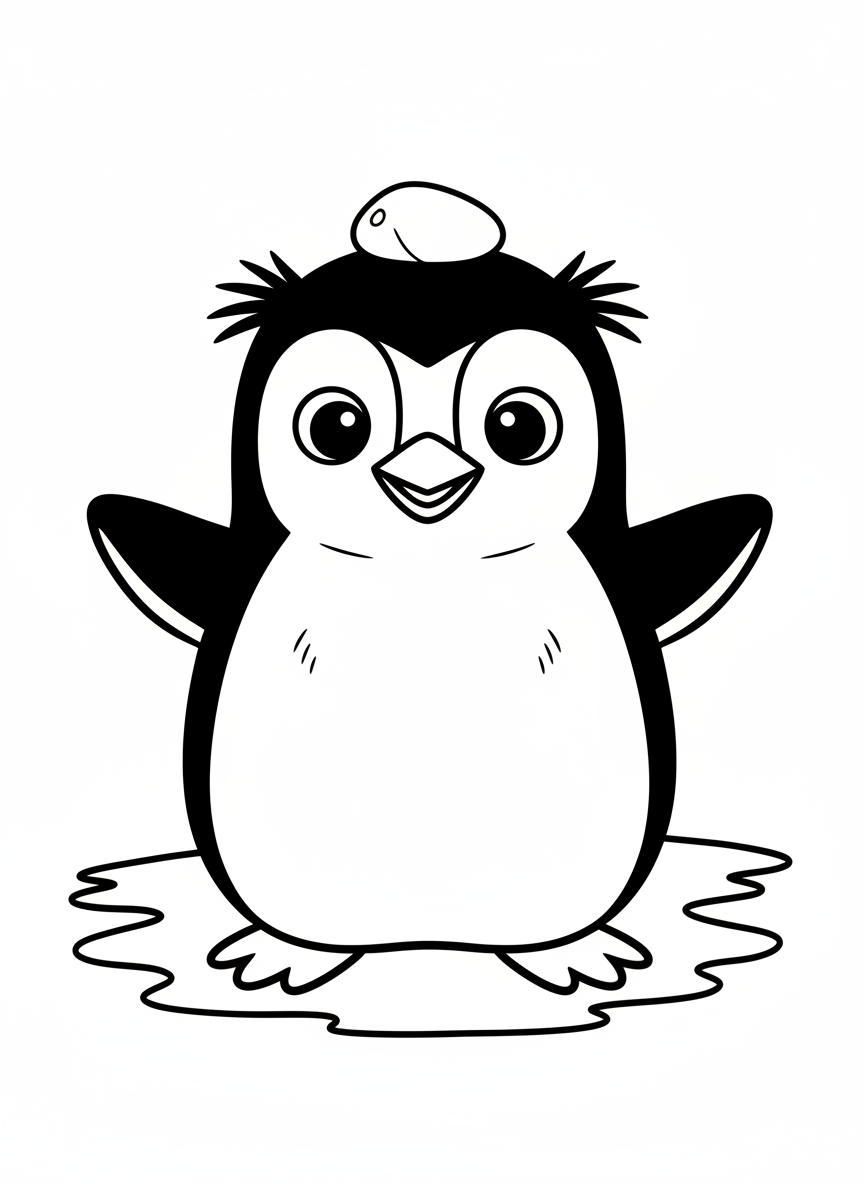 Cute Rockhopper Penguin Balancing Pebble