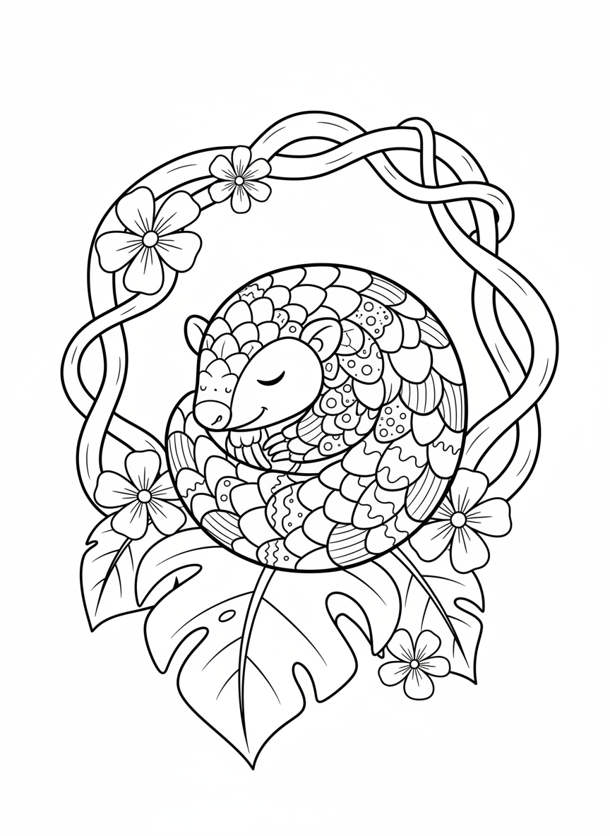 Cute Sleeping Pangolin Coloring Page