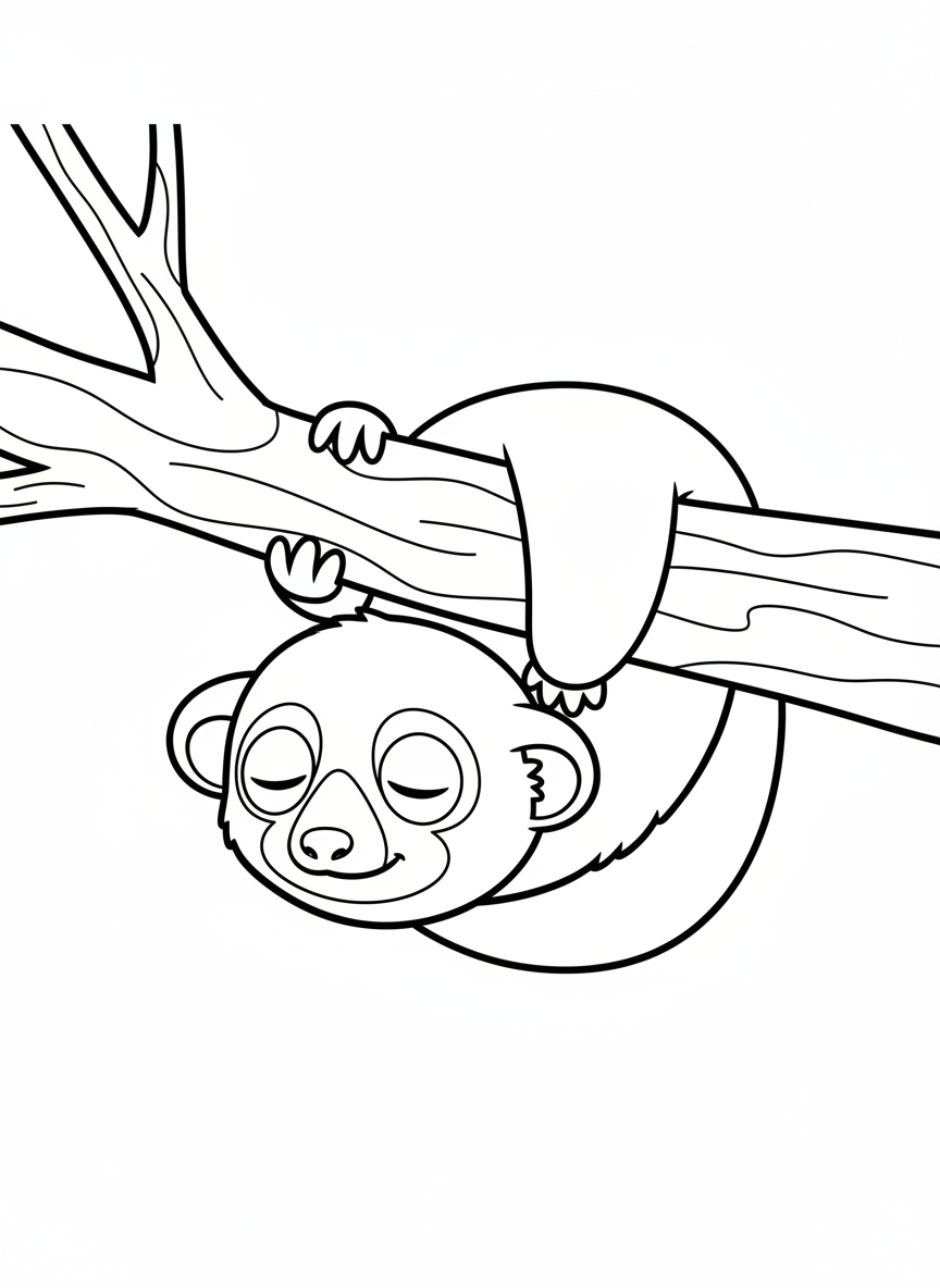Cute Sleepy Slow Loris Coloring Page for Kids