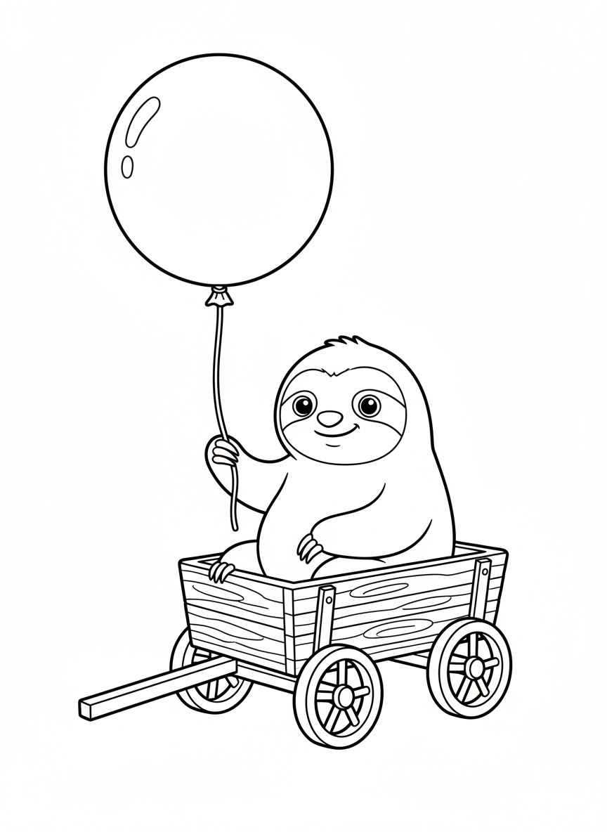 Cute Sloth in Wagon Coloring Page