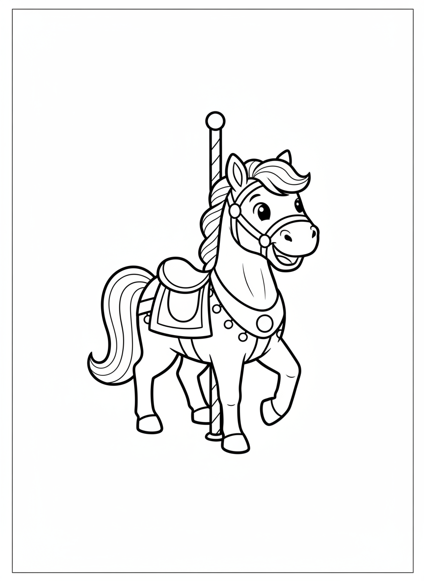 Cute Smiling Carousel Horse Coloring Page