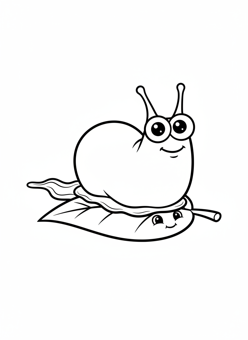Cute Smiling Slug on Leaf Coloring Page