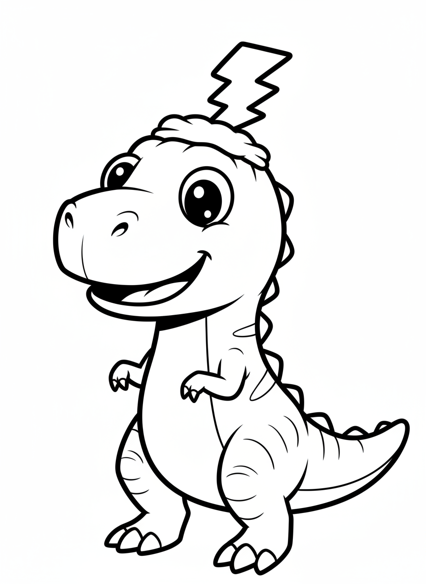 Cute T-Rex with Lightning Hat Coloring Page