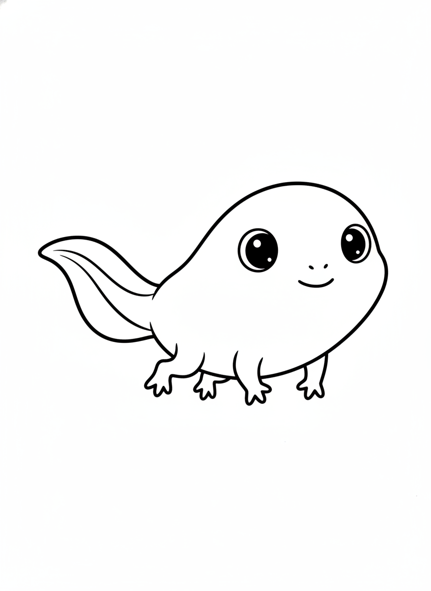 Cute Tadpole with Growing Legs Coloring Page for Kids