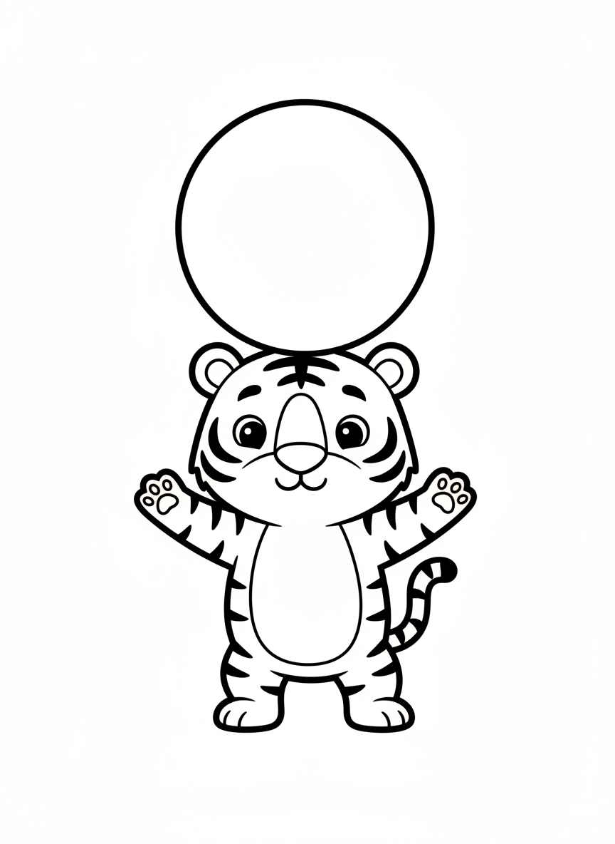 Cute Tiger Balancing Ball Coloring Page