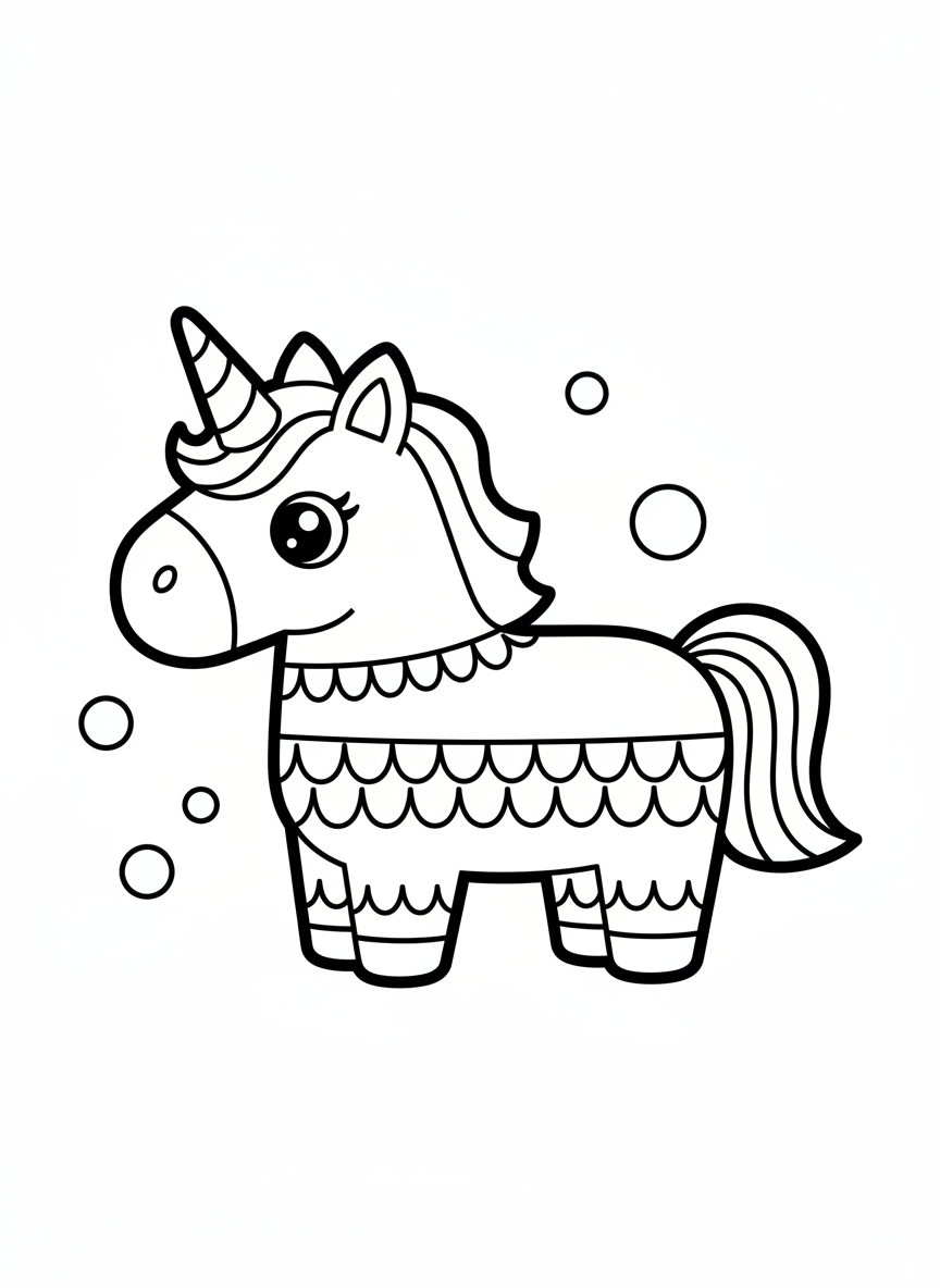 Cute Unicorn Piñata Coloring Page for Kids