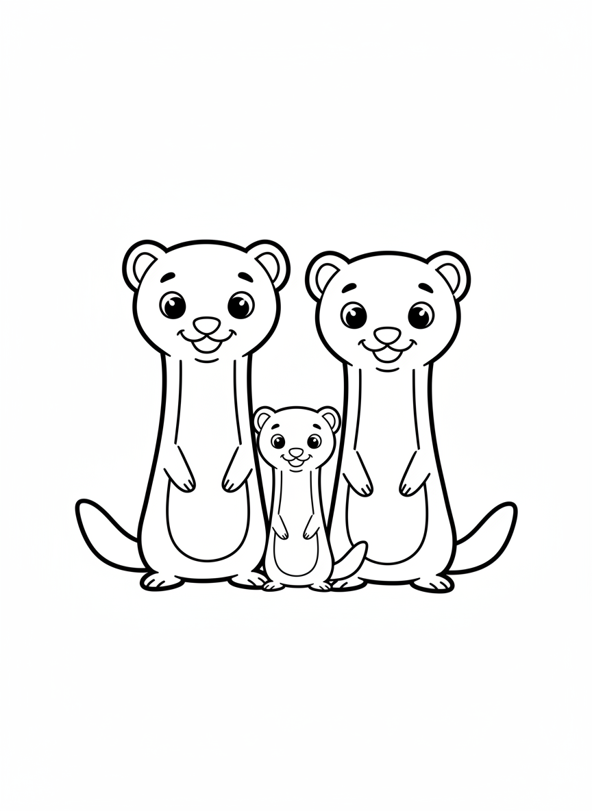 Cute Weasel Family Coloring Page for Kids