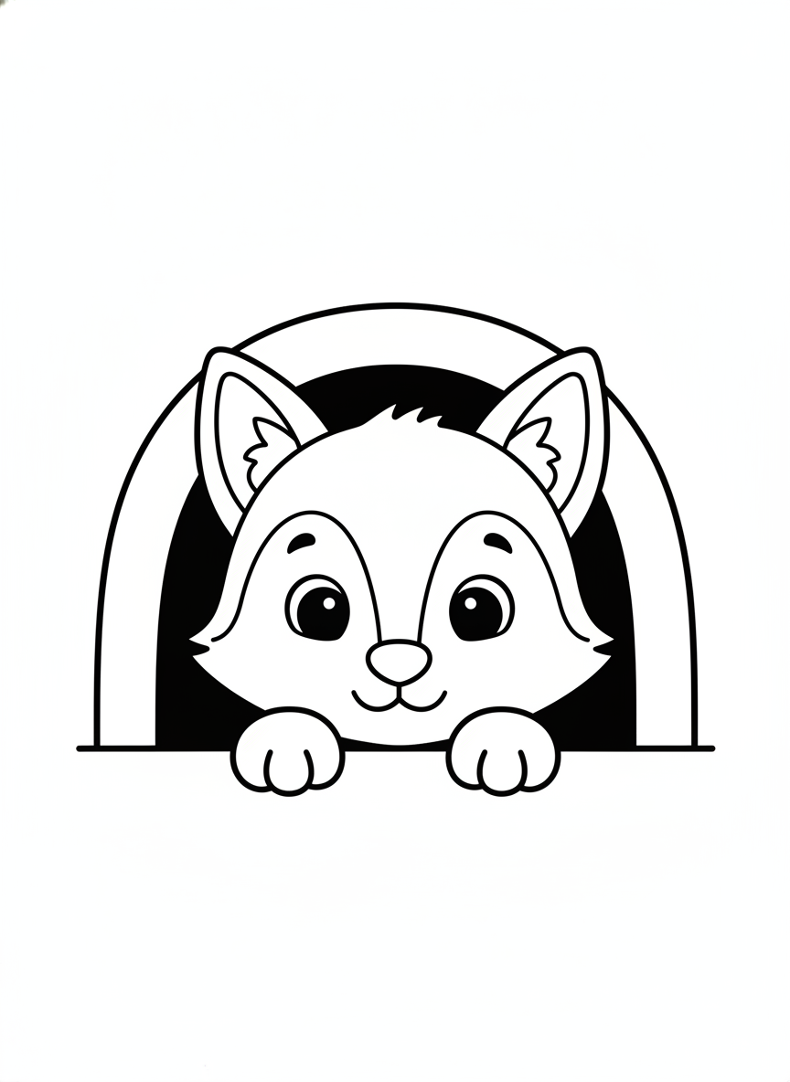 Cute Wolf Pup Peeking Out Coloring Page for Kids