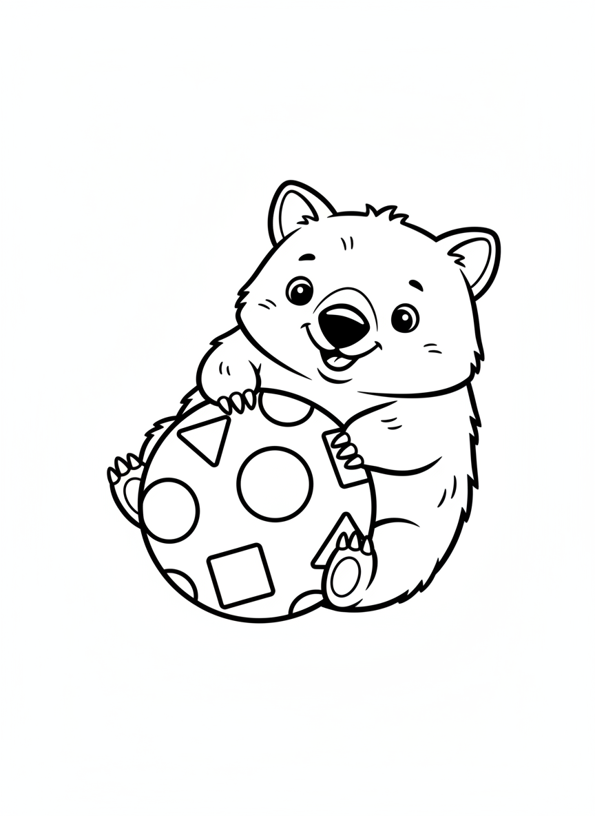 Cute Wombat Rolling Ball Coloring Page