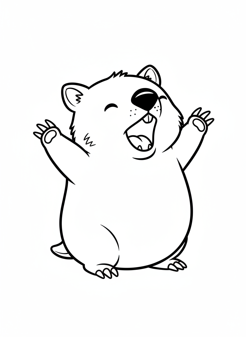 Cute Wombat Yawning: Coloring Page