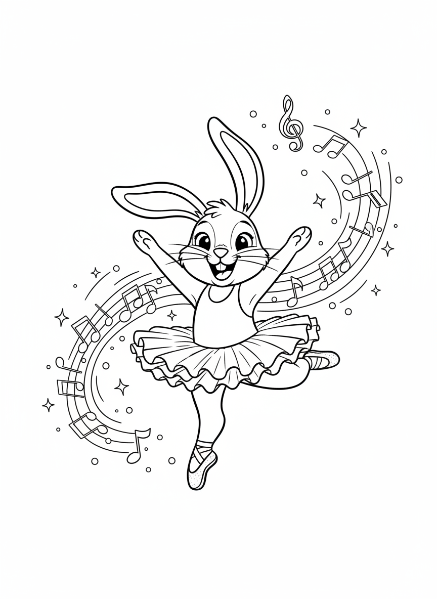 Dancing Ballet Rabbit Coloring Page for Kids