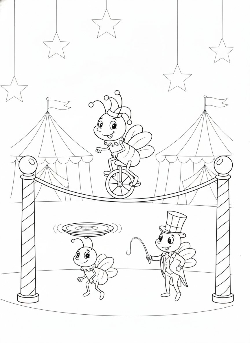 Delightful Flea Circus Coloring Page for Kids