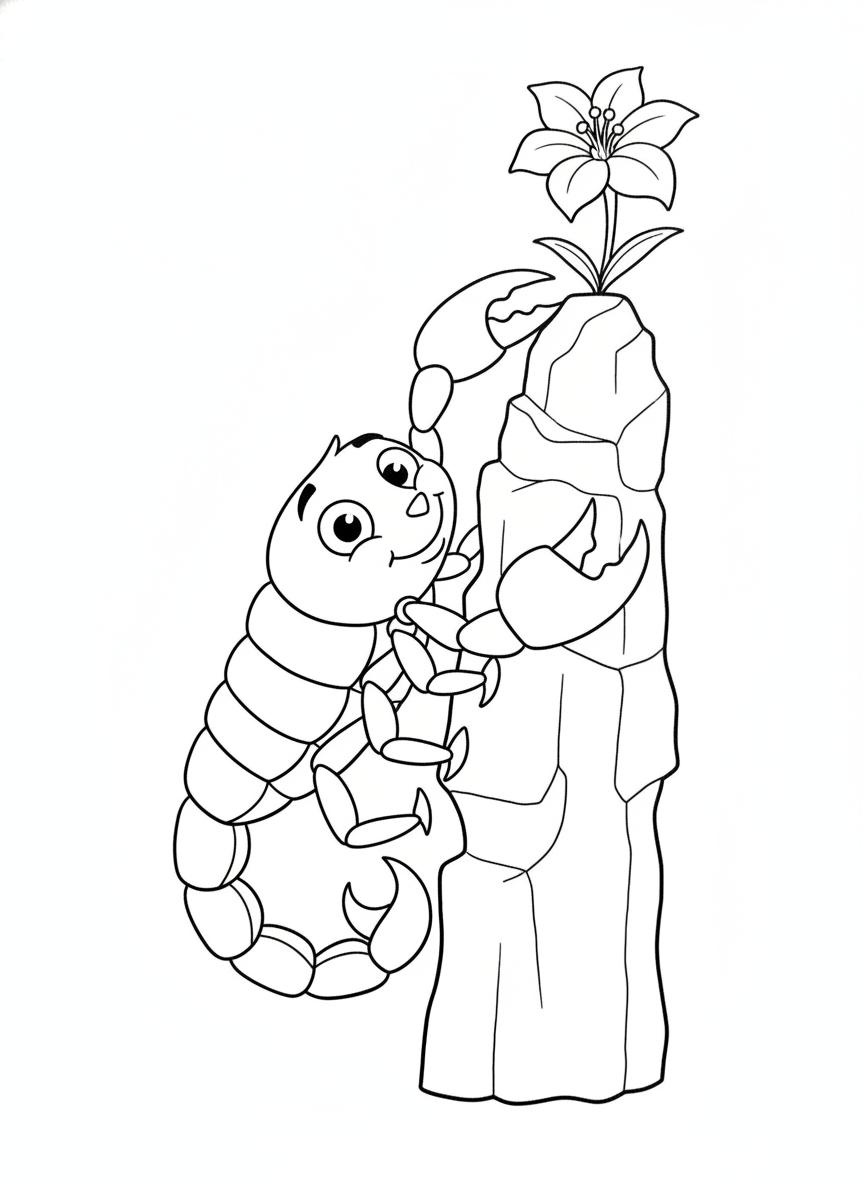 Determined Desert Scorpion Climbing Coloring Page for Kids