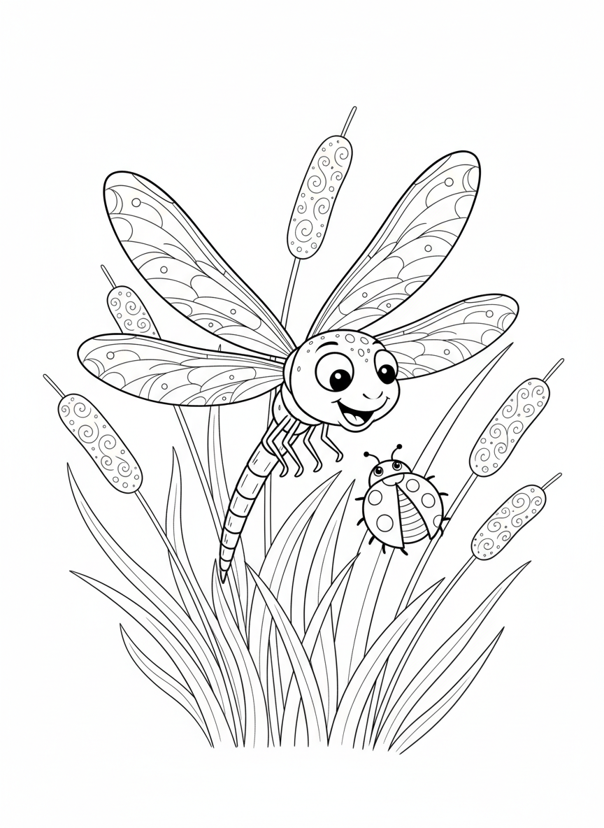 Dragonfly & Ladybug Fun Coloring Page