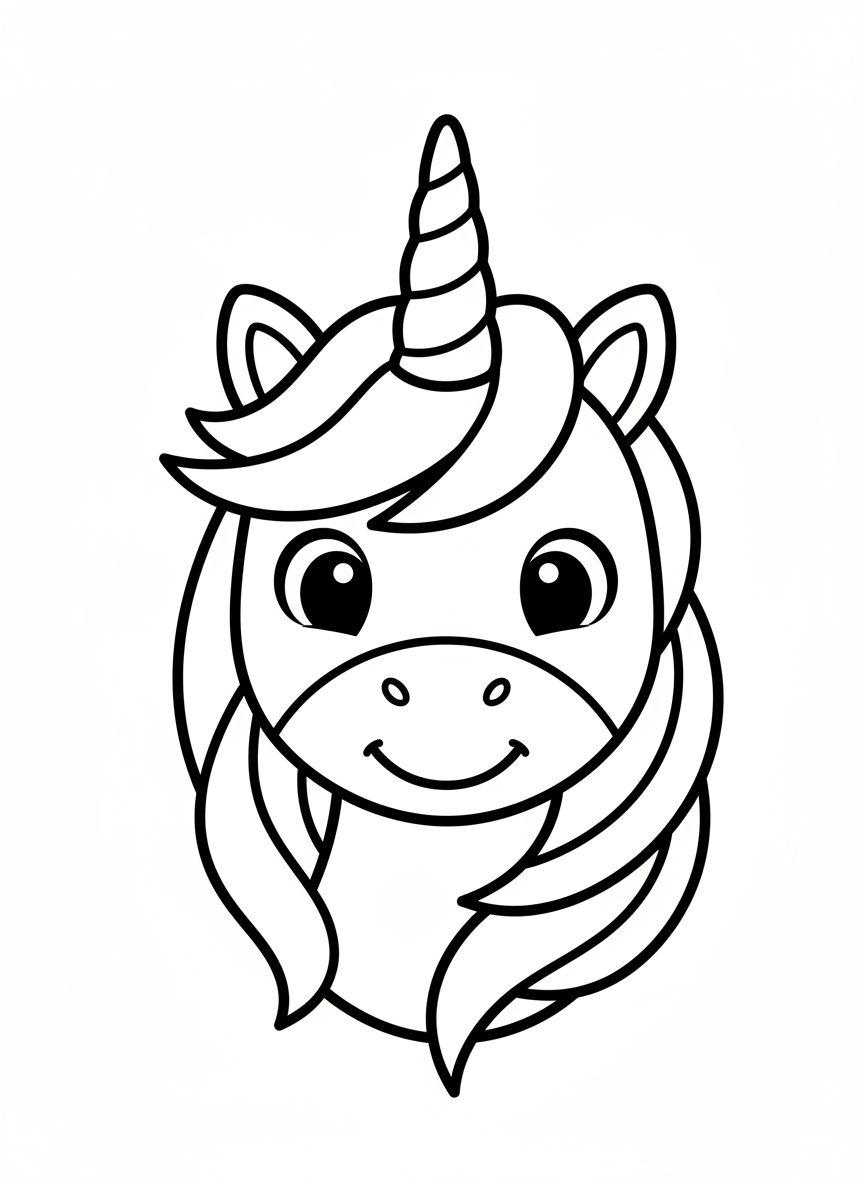 Easy Cute Unicorn Head Coloring Page for Kids