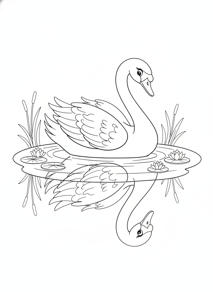 Elegant Swan Reflection Coloring Page for Kids
