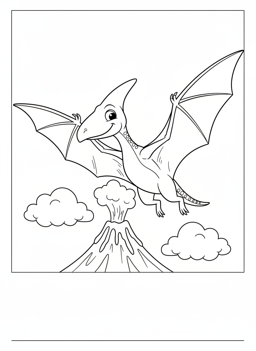 Flying Pterodactyl Dinosaur Coloring Page for Kids