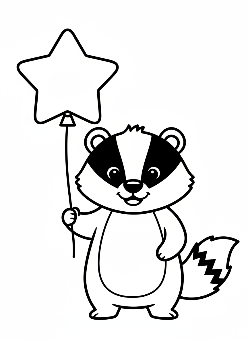 Friendly Badger with Star Balloon Coloring Page
