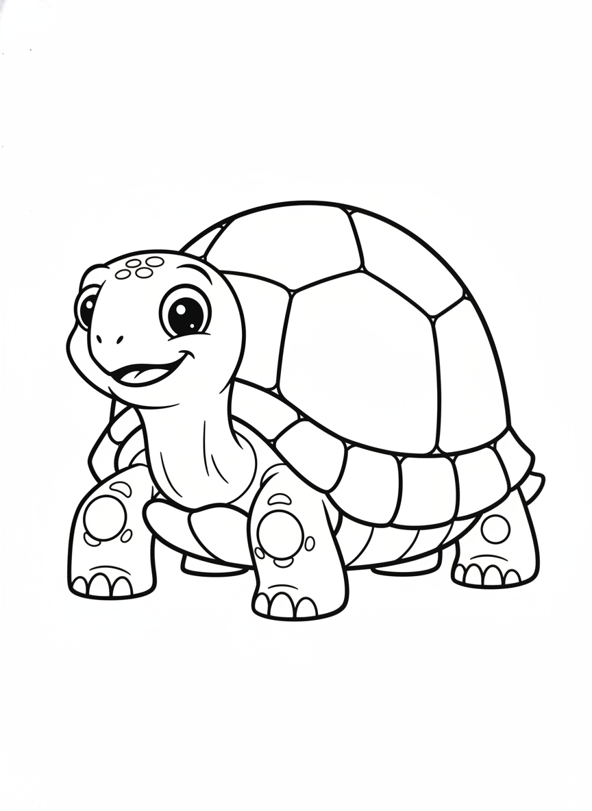 Friendly Cartoon Land Tortoise Coloring Page for Kids