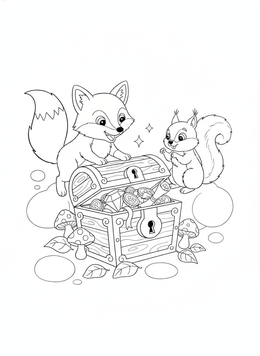 Friendly Fox and Curious Squirrel Discover Treasure in the Forest