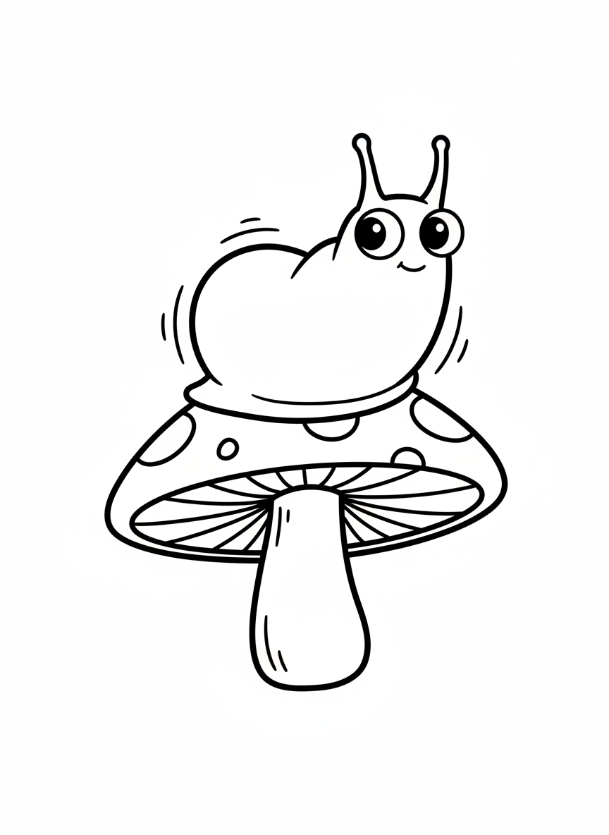 Friendly Glowing Slug on Mushroom Coloring Page