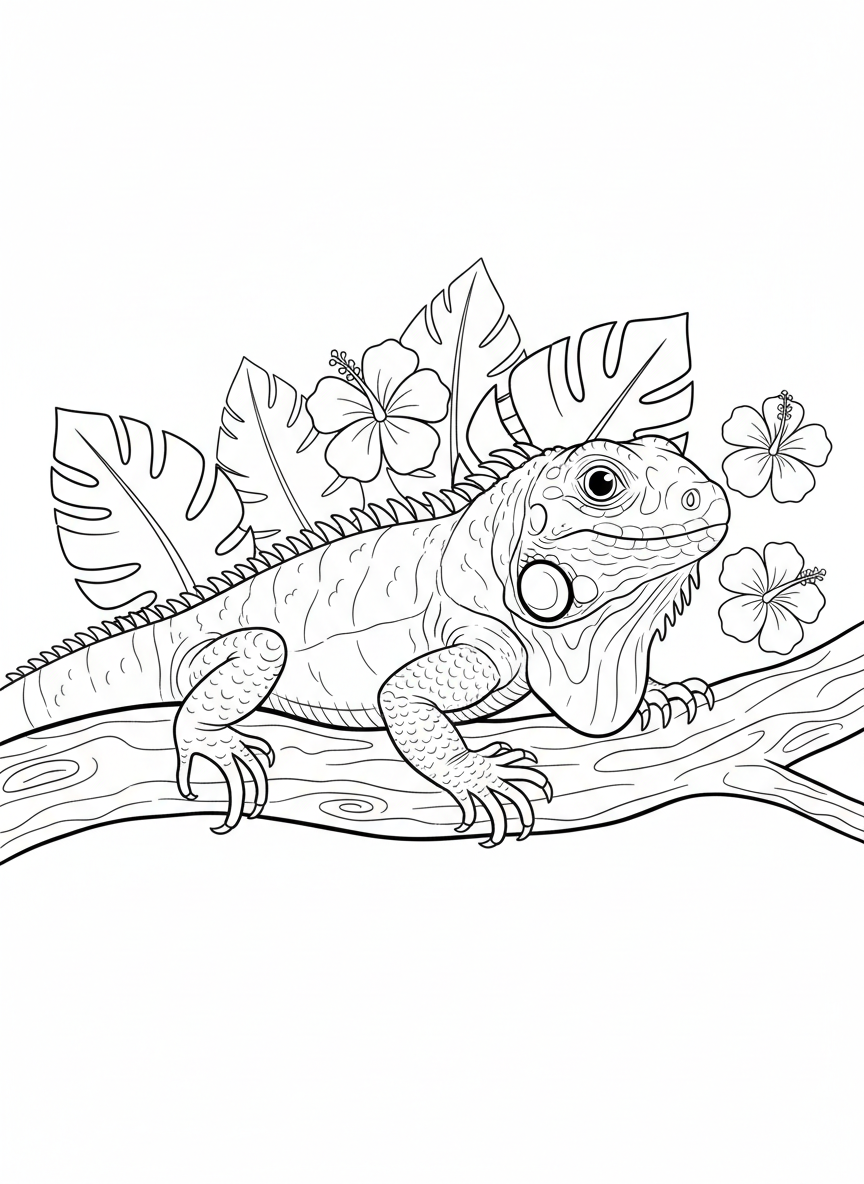 Friendly Green Iguana Coloring Page for Kids