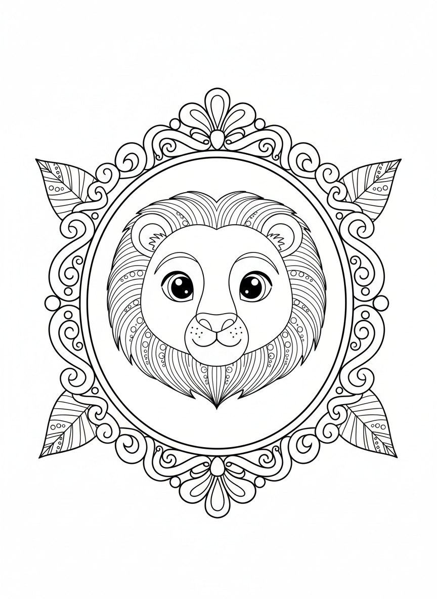 鏡中可愛小獅子著色頁