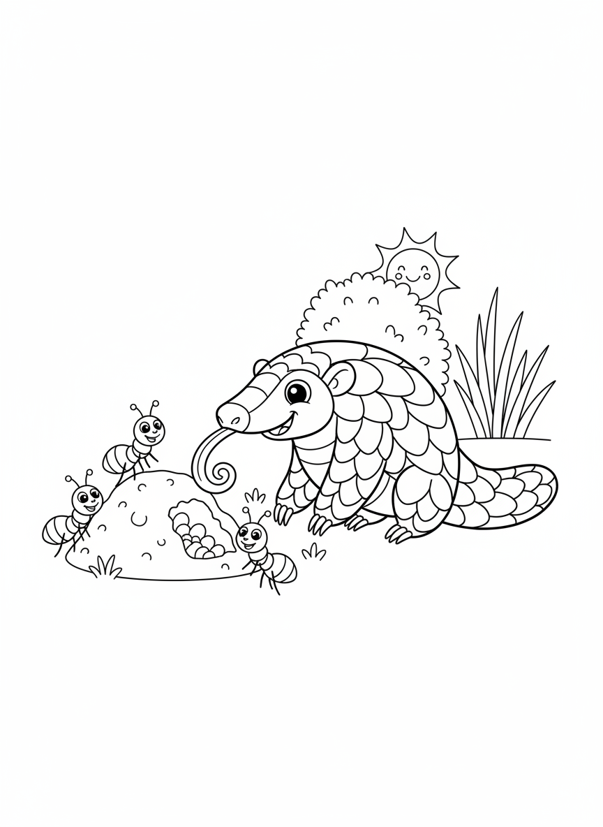Friendly Pangolin & Ant Hill Coloring Fun