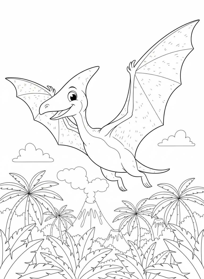 Friendly Pterodactyl Soaring Coloring Page