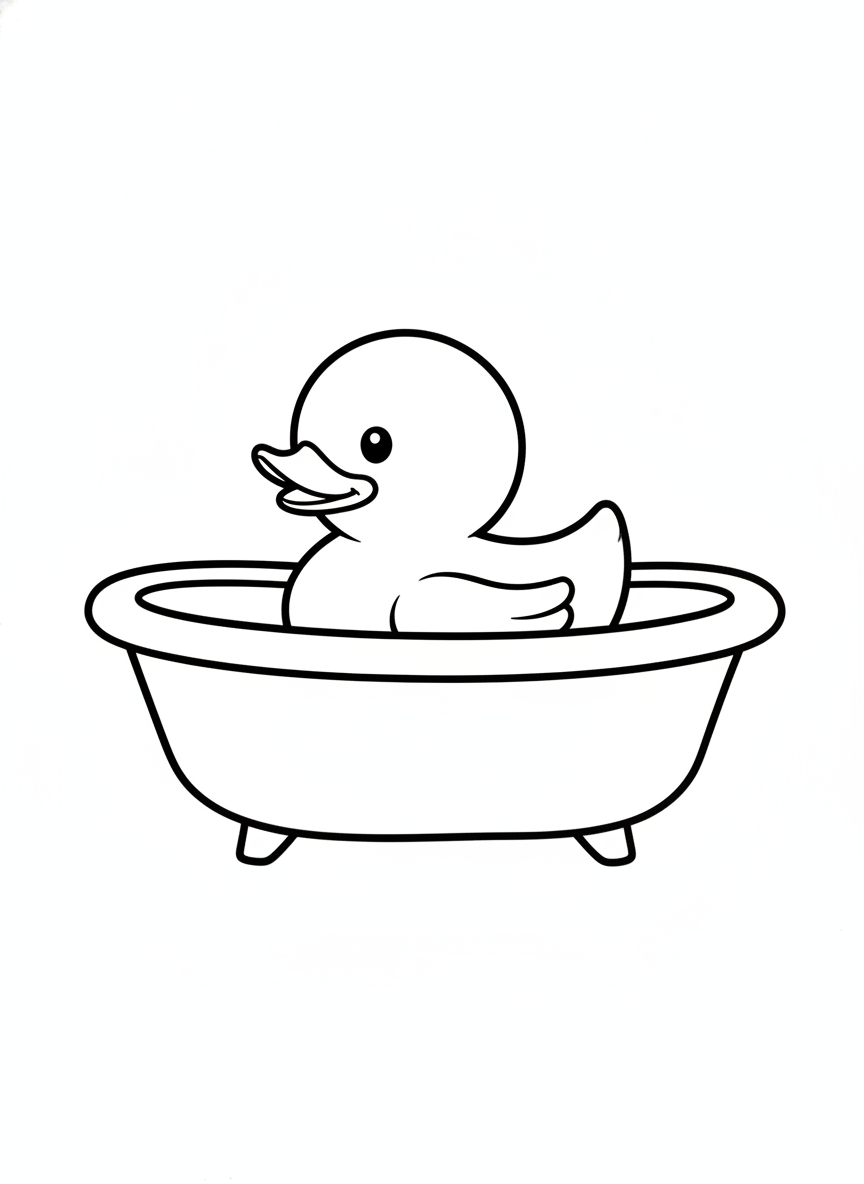 Friendly Rubber Duck in Bathtub Coloring Page for Kids
