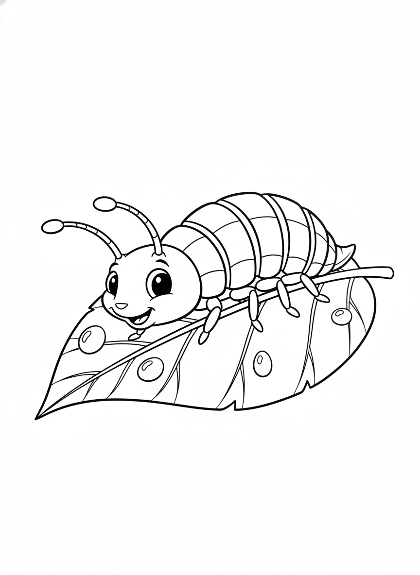 Friendly Striped Earwig on a Leaf Coloring Page for Kids