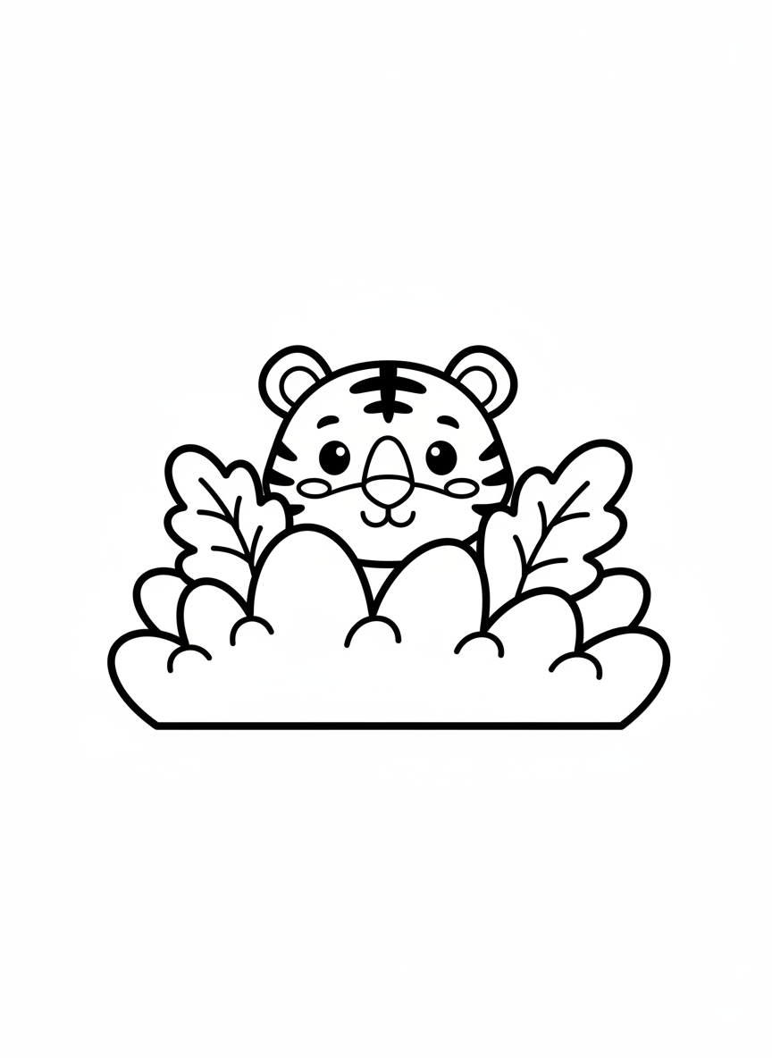 Friendly Tiger in Bush Coloring Page for Kids