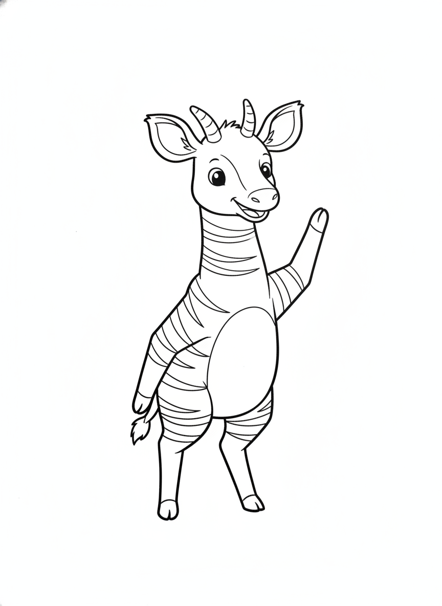 Friendly Waving Okapi Coloring Page for Kids
