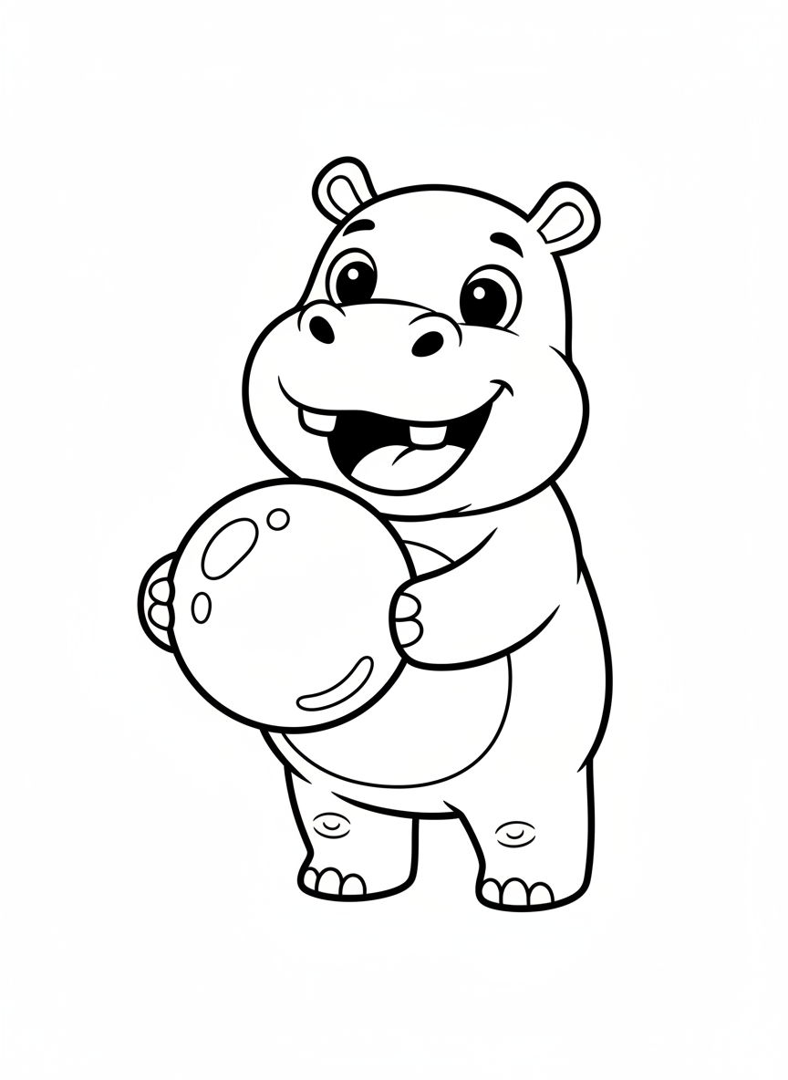 Happy Baby Hippo with Bubble Coloring Page