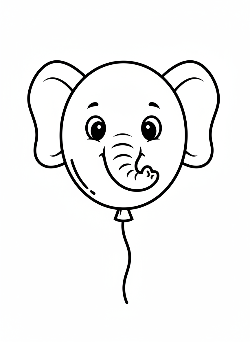 Happy Balloon Elephant Coloring Page for Kids