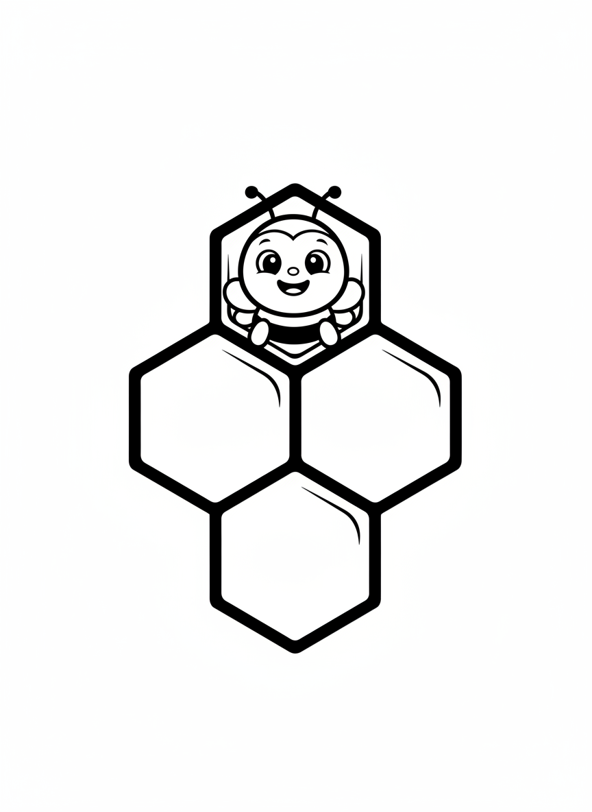 Happy Bee Honeycomb Coloring Page for Kids