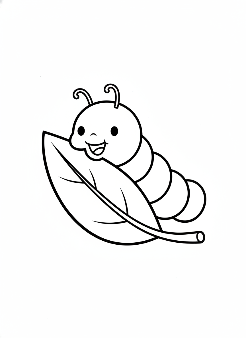 快樂毛毛蟲吃葉子著色頁