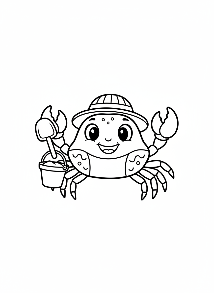 Happy Crab on the Beach Coloring Page