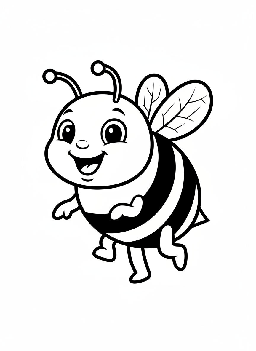 Happy Dancing Bee Coloring Page for Kids
